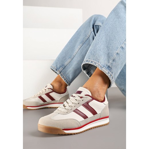 Beżowo-Bordowe Sneakersy Ozdobione Paskami Eranelia ze sklepu born2be.pl w kategorii Buty sportowe damskie - zdjęcie 178761002