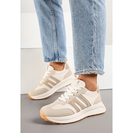 Beżowe Sneakersy z Geometrycznym Zdobieniem Avislia ze sklepu born2be.pl w kategorii Buty sportowe damskie - zdjęcie 178761383