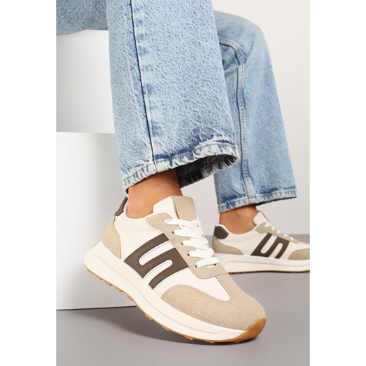 Ciemnobeżowe Sneakersy z Geometrycznym Zdobieniem Avislia ze sklepu born2be.pl w kategorii Buty sportowe damskie - zdjęcie 178761392