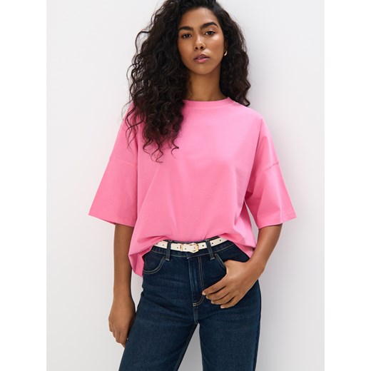 Mohito - Bawełniany różowy t-shirt - pastelowy różowy ze sklepu Mohito w kategorii Bluzki damskie - zdjęcie 178763071