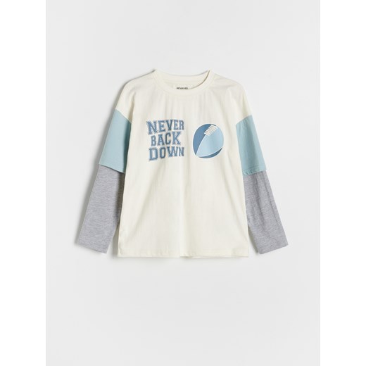 Reserved - Bawełniany longsleeve z nadrukiem - złamana biel ze sklepu Reserved w kategorii T-shirty chłopięce - zdjęcie 178763350