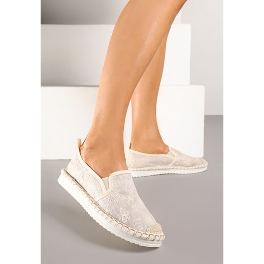 Beżowe Espadryle z Plecionką i Koronką Vivello Renee 37 renee.pl