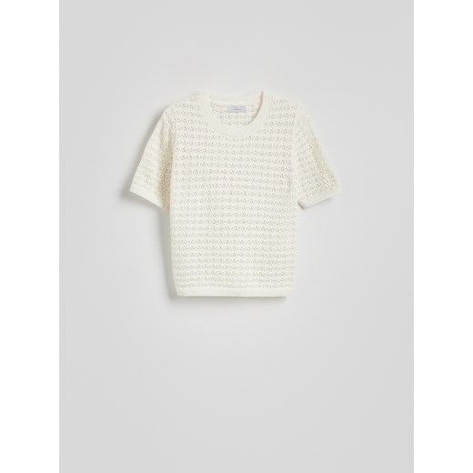Reserved - Ażurowy sweter z krótkimi rękawami - złamana biel Reserved M Reserved