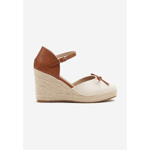 Beżowe Sandały Vices z Plecionką na Koturnie w Stylu Espadryli z Kokardką Zilara Renee 41 wyprzedaż renee.pl