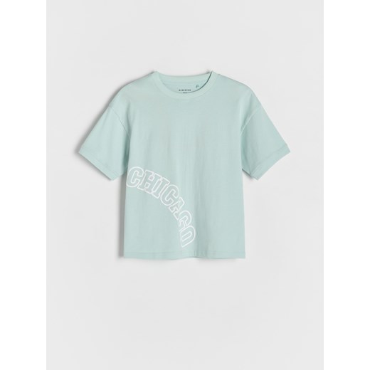 Reserved - Bawełniany t-shirt z nadrukiem - jasnoturkusowy ze sklepu Reserved w kategorii T-shirty chłopięce - zdjęcie 178773771