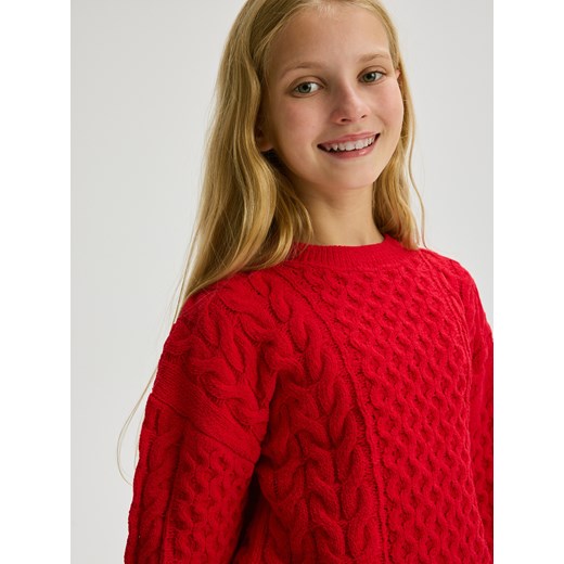 Reserved - Sweter z warkoczowym splotem - czerwony Reserved 128 (7-8 lat) okazja Reserved