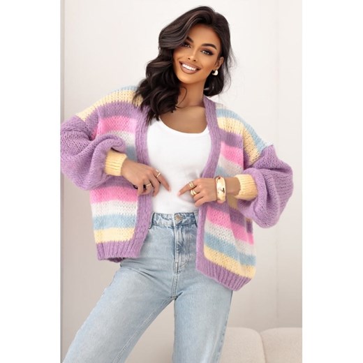wiosenny pastelowy sweter mersi w paski polski producent j&k premium - liliowy ze sklepu STYLOWO w kategorii Swetry damskie - zdjęcie 178774330