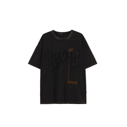Cropp - Czarny T-shirt z aplikacją - czarny ze sklepu Cropp w kategorii T-shirty męskie - zdjęcie 178780214