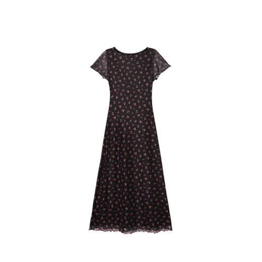 Cropp - Czarna sukienka midi w wisienki - czarny Cropp XL Cropp