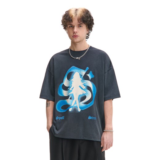 Cropp - Czarny T-shirt z efektem sprania i nadrukiem - czarny ze sklepu Cropp w kategorii T-shirty męskie - zdjęcie 178780310