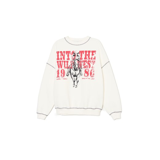 Cropp - Bluza z nadrukiem i kontrastowym szyciem - kremowy ze sklepu Cropp w kategorii Bluzy damskie - zdjęcie 178780324