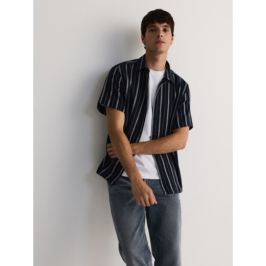 Reserved - Koszula comfort fit ze strukturalnej tkaniny - granatowy Reserved XL Reserved