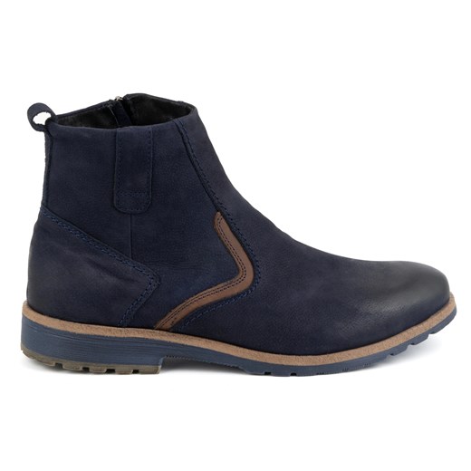 KOMODO Buty męskie trzewiki skórzane zimowe 924K granatowe niebieskie ze sklepu ButyModne.pl w kategorii Buty zimowe męskie - zdjęcie 178786713