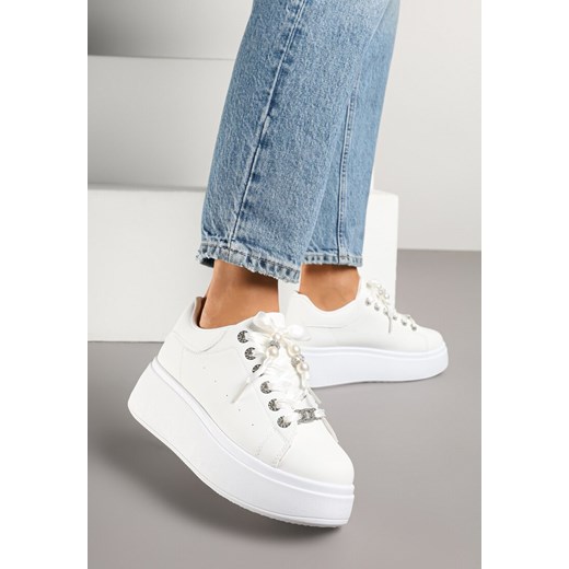 Białe Sneakersy na Platformie Ozdobione Cyrkoniami Vivalle ze sklepu renee.pl w kategorii Buty sportowe damskie - zdjęcie 178791901