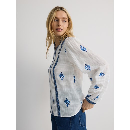 Reserved - Bawełniana bluzka ze wzorem - niebieski ze sklepu Reserved w kategorii Bluzki damskie - zdjęcie 178792464