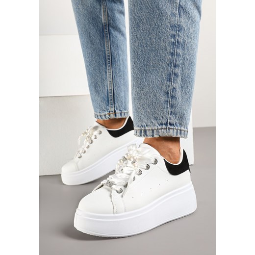 Biało-Czarne Sneakersy na Grubej Podeszwie z Cyrkoniami Vivanne ze sklepu born2be.pl w kategorii Buty sportowe damskie - zdjęcie 178792850