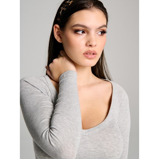 Sinsay - Koszulka z długimi rękawami - szary Sinsay S Sinsay