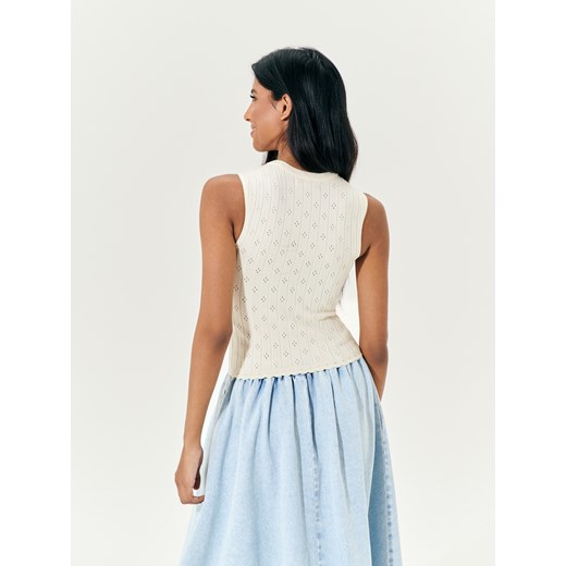 Sinsay - Swetrowy top w ażurowy wzór - kremowy Sinsay S Sinsay