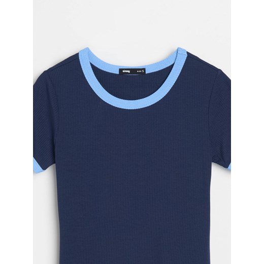 Sinsay - Sukienka mini z kontrastującą lamówką - granatowy Sinsay M Sinsay