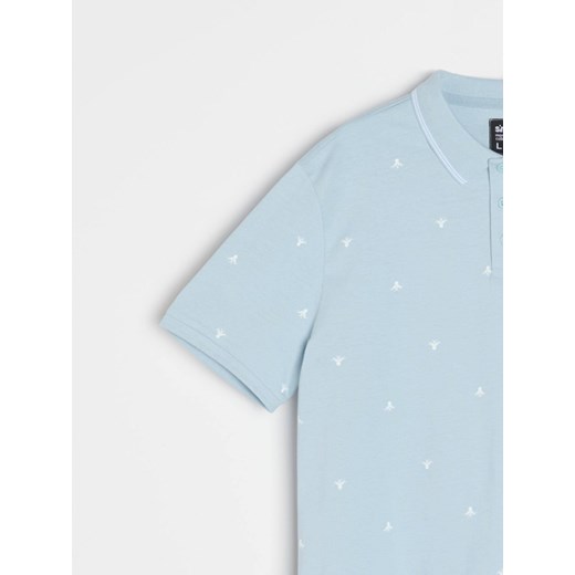 Sinsay - Koszulka polo z nadrukiem all over - błękitny Sinsay M Sinsay