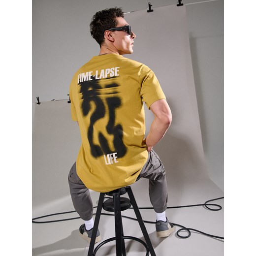 Sinsay - Koszulka z ozdobnym nadrukiem - żółty Sinsay M Sinsay