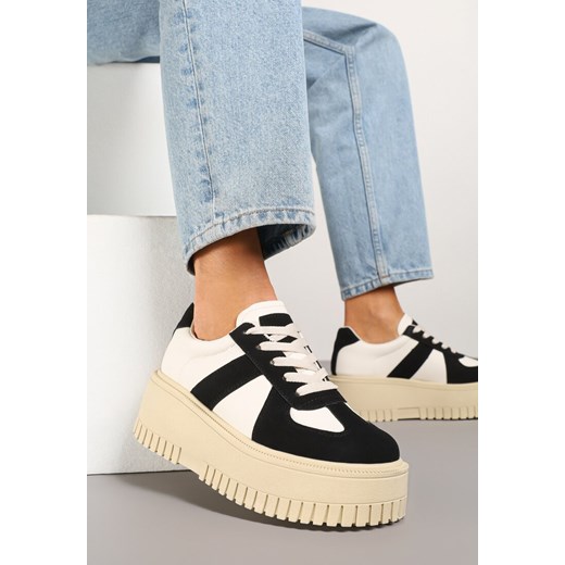 Czarno-Beżowe Sneakersy na Platformie Ozdobione Paskiem Vivesse ze sklepu renee.pl w kategorii Buty sportowe damskie - zdjęcie 178805094