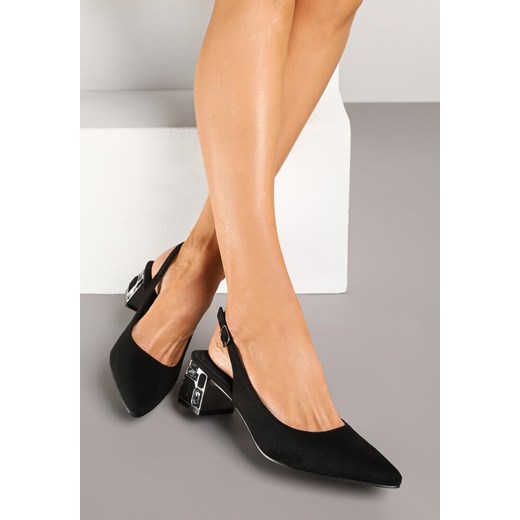 Czarne Sandały Vices na Ozdobnym Słupku Typu Slingback ze Skórzaną Wkładką Eraliora ze sklepu renee.pl w kategorii Czółenka - zdjęcie 178805253