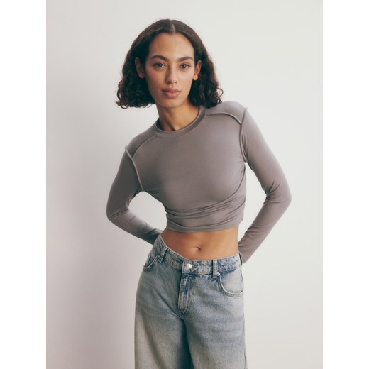 Reserved - Bluzka z ozdobnymi przeszyciami - ciemnoszary Reserved L promocja Reserved