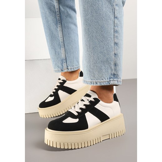 Czarno-Beżowe Sneakersy na Grubej Podeszwie z Ozdobnym Paskiem Viviriana ze sklepu born2be.pl w kategorii Buty sportowe damskie - zdjęcie 178806003