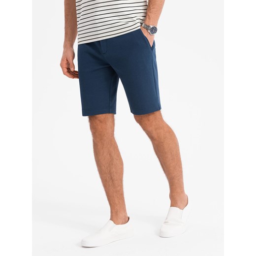 Szorty męskie SLIM FIT ze strukturalnej dzianiny – granatowe V1 OM-SRCS-0169 ze sklepu ombre w kategorii Spodenki męskie - zdjęcie 178806564