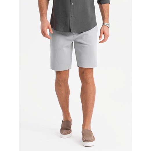 Męskie szorty ze strukturalnej dzianiny SLIM FIT – jasnoszare V4 OM-SRCS-0169 ze sklepu ombre w kategorii Spodenki męskie - zdjęcie 178806571