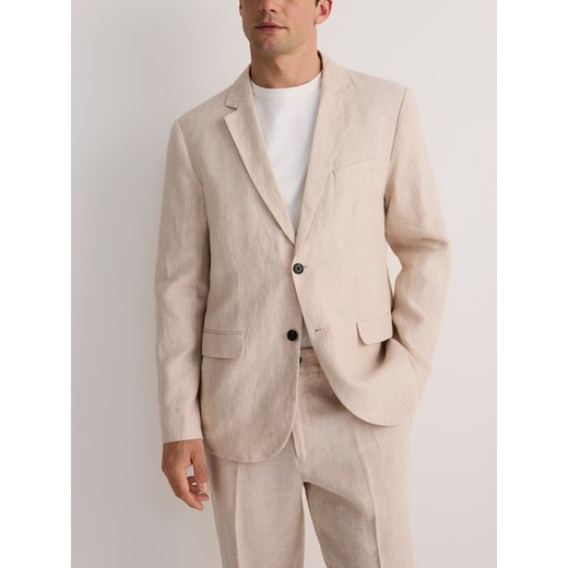 Reserved - Lniana marynarka slim fit - beżowy Reserved 52 Reserved