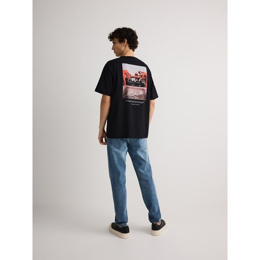 Reserved - T-shirt boxy z nadrukiem na plecach - czarny Reserved L Reserved