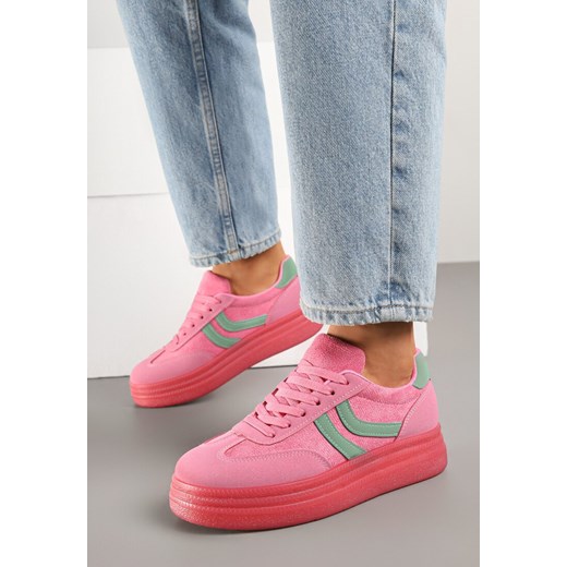 Fuksjowe Sneakersy w Stylu Klasycznych Tenisówek na Grubej Podeszwie Grelritia ze sklepu born2be.pl w kategorii Buty sportowe damskie - zdjęcie 178810861