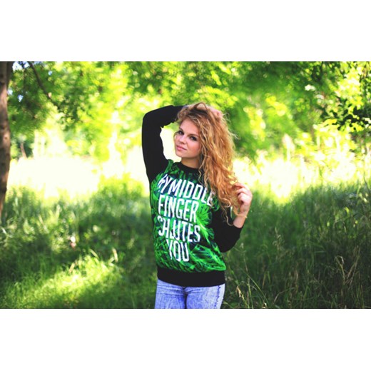 BLUZA '' MY MIDDLE FINGER SALUTES YOU '' MARIHUANA WEED GANDZIA mybaze-com zielony bawełna