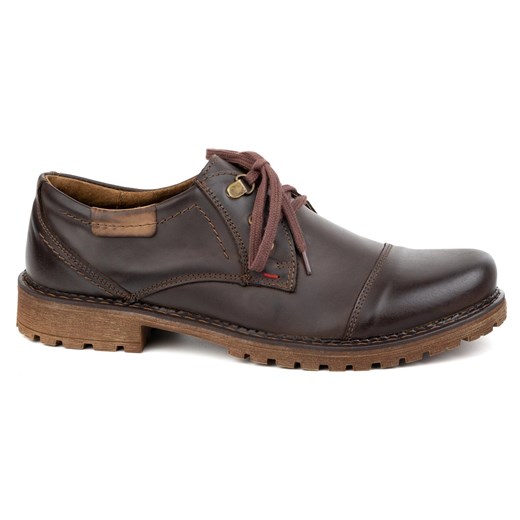 Buty męskie skórzane OLIVIER 312GT z przeszytym noskiem ciemno brązowe ze sklepu ButyModne.pl w kategorii Półbuty męskie - zdjęcie 178814902