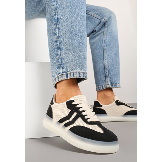 Czarno-Beżowe Sneakersy w Stylu Tenisówek z Geometrycznymi Paskami Falenira ze sklepu born2be.pl w kategorii Buty sportowe damskie - zdjęcie 178818853