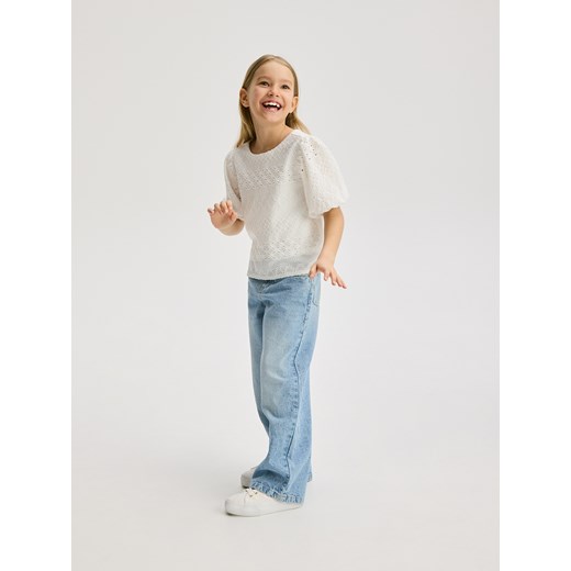 Reserved - Ażurowa bluzka z bufkami - złamana biel Reserved 140 (9 lat) Reserved