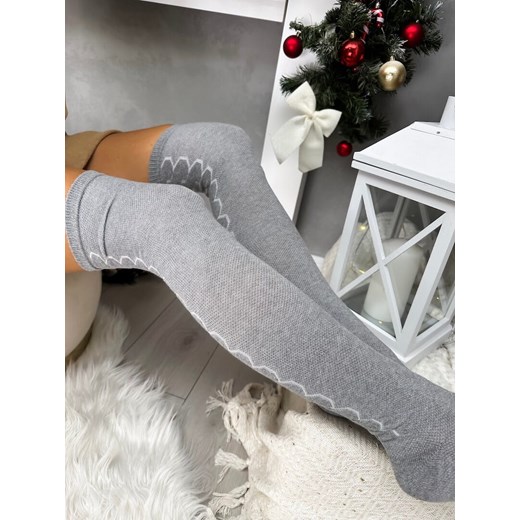 Szare Zakolanówki ze Wzorem Modnakiecka.pl Uniwersalny ModnaKiecka.pl