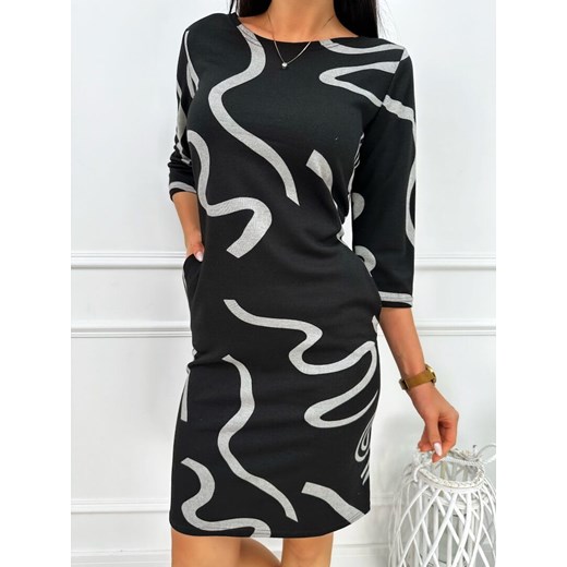 Sukienka Modnakiecka.pl mini z okrągłym dekoltem z długimi rękawami 