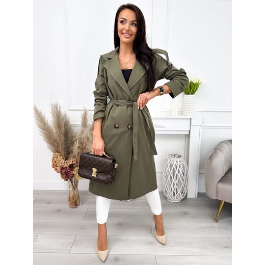 Khaki Trencz ze sklepu ModnaKiecka.pl w kategorii Płaszcze damskie - zdjęcie 178822160