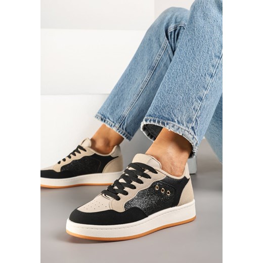 Czarno-Beżowe Streetwearowe Sneakersy Zdobione Przeszyciami Neonisea ze sklepu renee.pl w kategorii Buty sportowe damskie - zdjęcie 178822772
