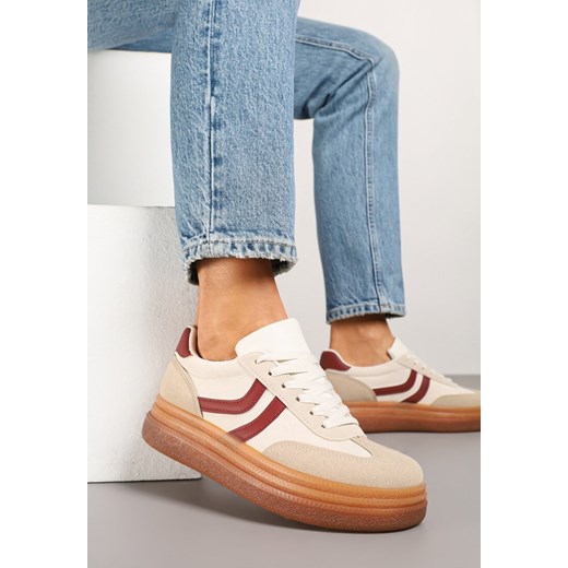 Beżowo-Bordowe Sneakersy Typu Kultowe Tenisówki na Niskiej Platformie Olritia ze sklepu renee.pl w kategorii Buty sportowe damskie - zdjęcie 178822784