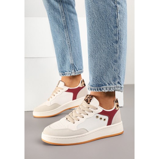 Beżowo-Bordowe Sneakersy z Ozdobnymi Przeszyciami w Streetwearowym Stylu Neoniela ze sklepu born2be.pl w kategorii Buty sportowe damskie - zdjęcie 178823482