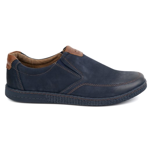 Buty męskie skórzane Casual 854/2 granatowe ze sklepu butyolivier w kategorii Półbuty męskie - zdjęcie 178823673
