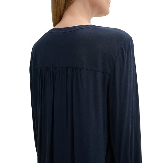 Bluzka damska granatowa Tom Tailor z długim rękawem z wiskozy z dekoltem w literę v 