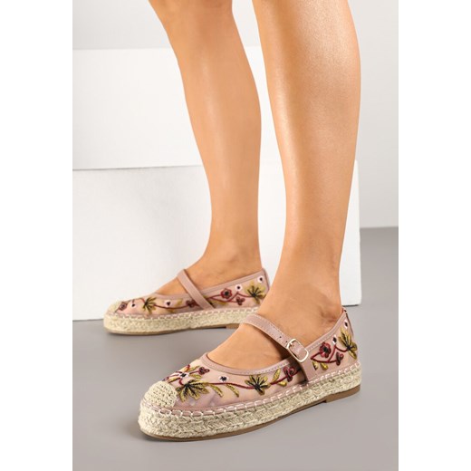 Różowe Espadryle z Siateczki na Plecionej Podeszwie Zdobione Haftem Evelritia ze sklepu renee.pl w kategorii Espadryle damskie - zdjęcie 178827471