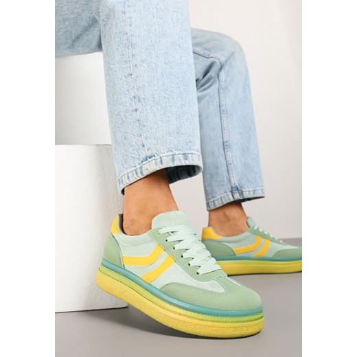 Zielono-Żółte Sneakersy Typu Kultowe Tenisówki na Niskiej Platformie Olritia ze sklepu renee.pl w kategorii Buty sportowe damskie - zdjęcie 178827540