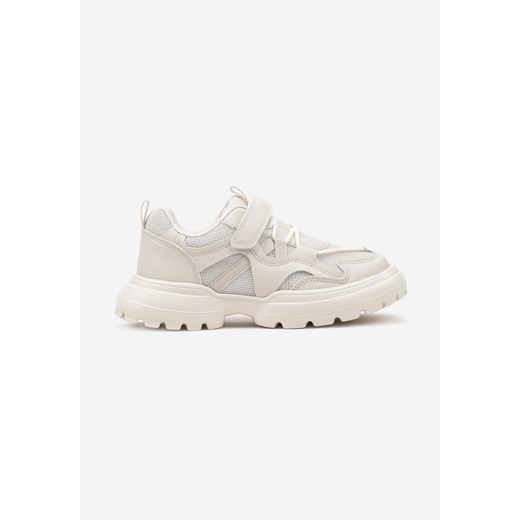Beżowe Buty Sportowe Sneakersy ze Skórzaną Wkładką z Geometrycznym Wzorem Fonithea ze sklepu born2be.pl w kategorii Buty sportowe dziecięce - zdjęcie 178827624
