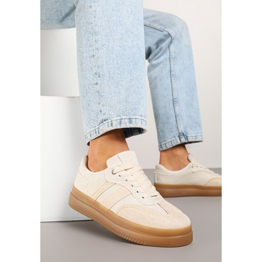 Beżowe Sneakersy w Stylu Tenisówek z Paskami Falanisa ze sklepu born2be.pl w kategorii Buty sportowe damskie - zdjęcie 178827991